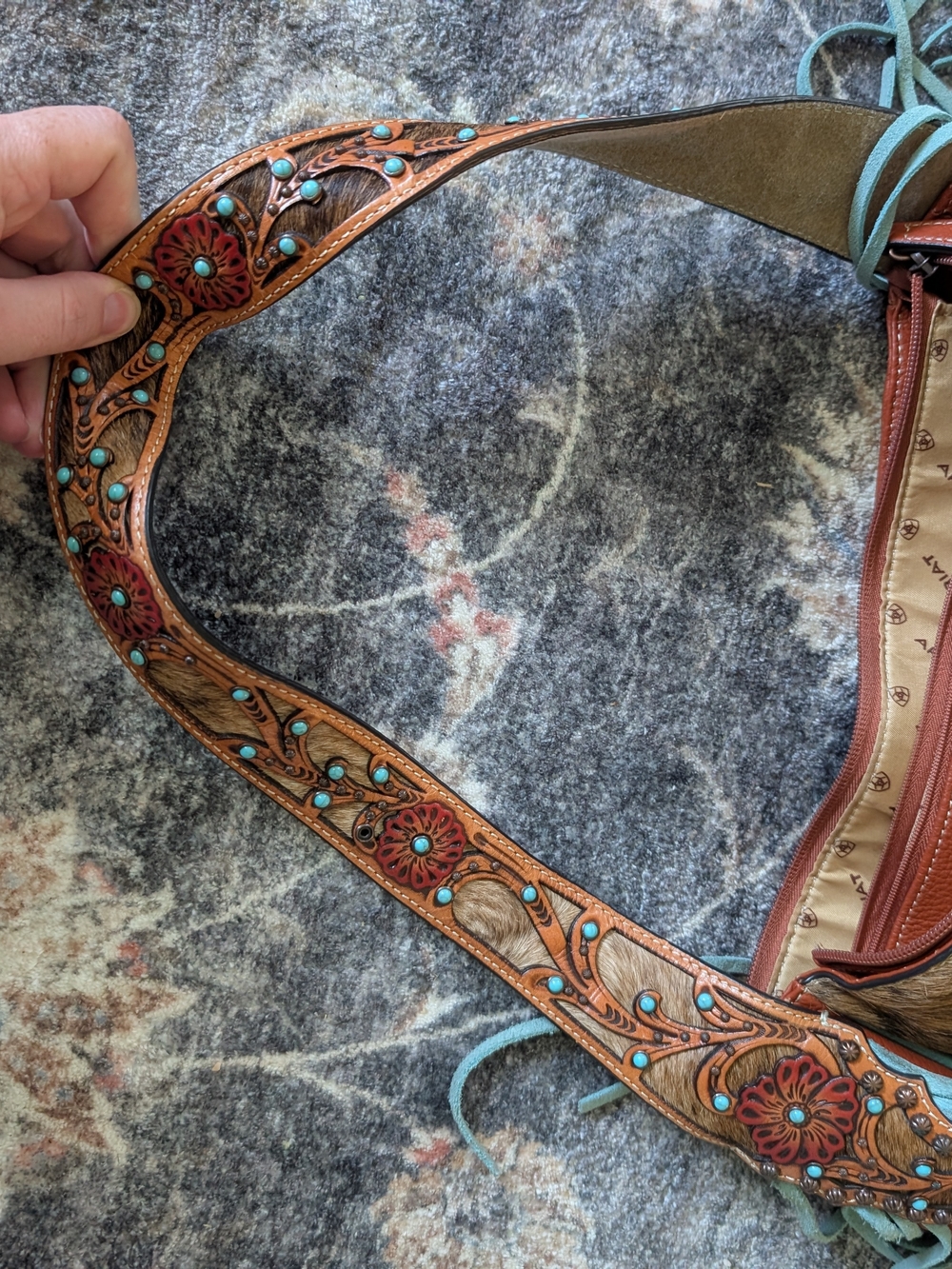 Ariat Fringe Brown & Turquoise Women’s Shoulder Bag Purse Tote Concealed Carry - Picture 10 of 11
